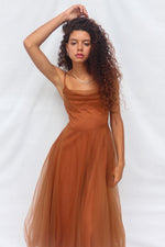 Latisha Tulle Midi Dress - Brown