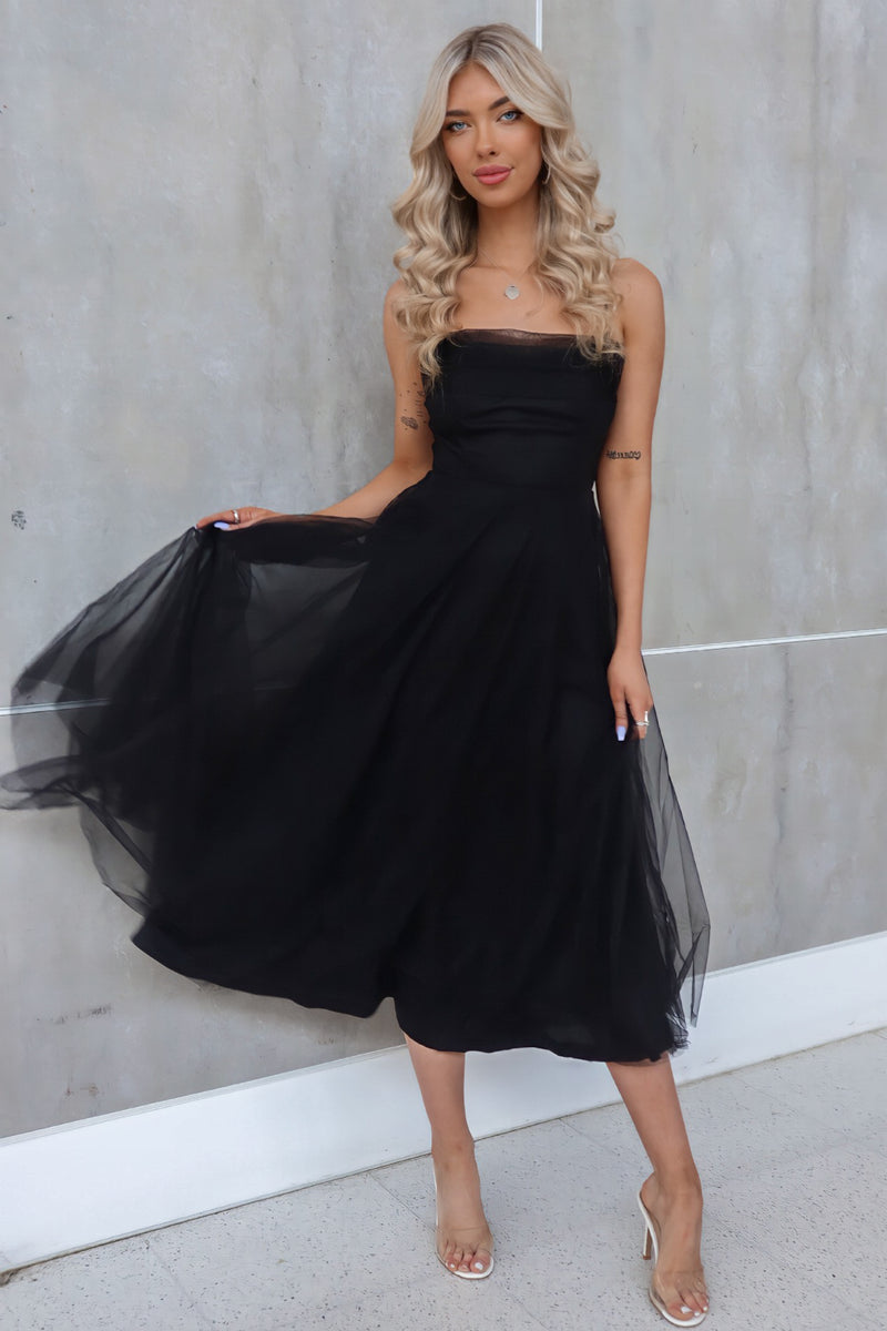 Latisha Tulle Midi Dress - Black