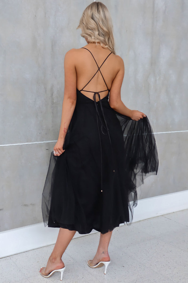 Latisha Tulle Midi Dress - Black