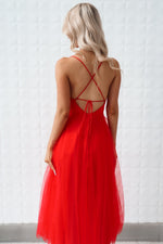 Latisha Tulle Midi Dress - Red