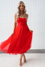 Latisha Tulle Midi Dress - Red