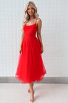 Latisha Tulle Midi Dress - Red