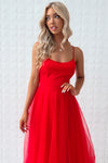 Latisha Tulle Midi Dress - Red