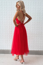 Latisha Tulle Midi Dress - Red
