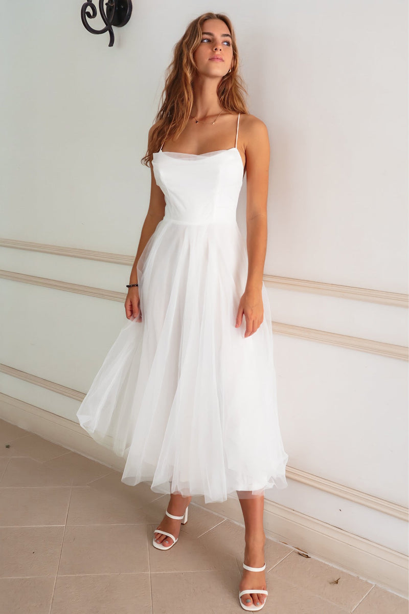 Latisha Tulle Midi Dress - White
