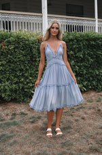 Lucianna Midi Dress - Misty Blue - Runway Goddess