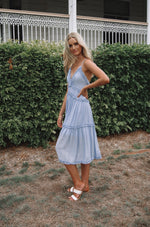 Lucianna Midi Dress - Misty Blue - Runway Goddess