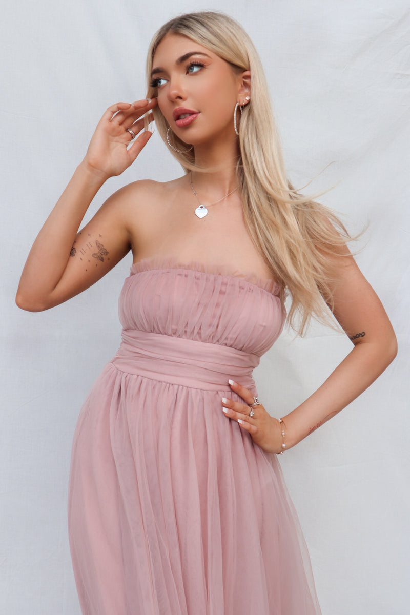 Maria Tulle Midi Dress - Blush Pink