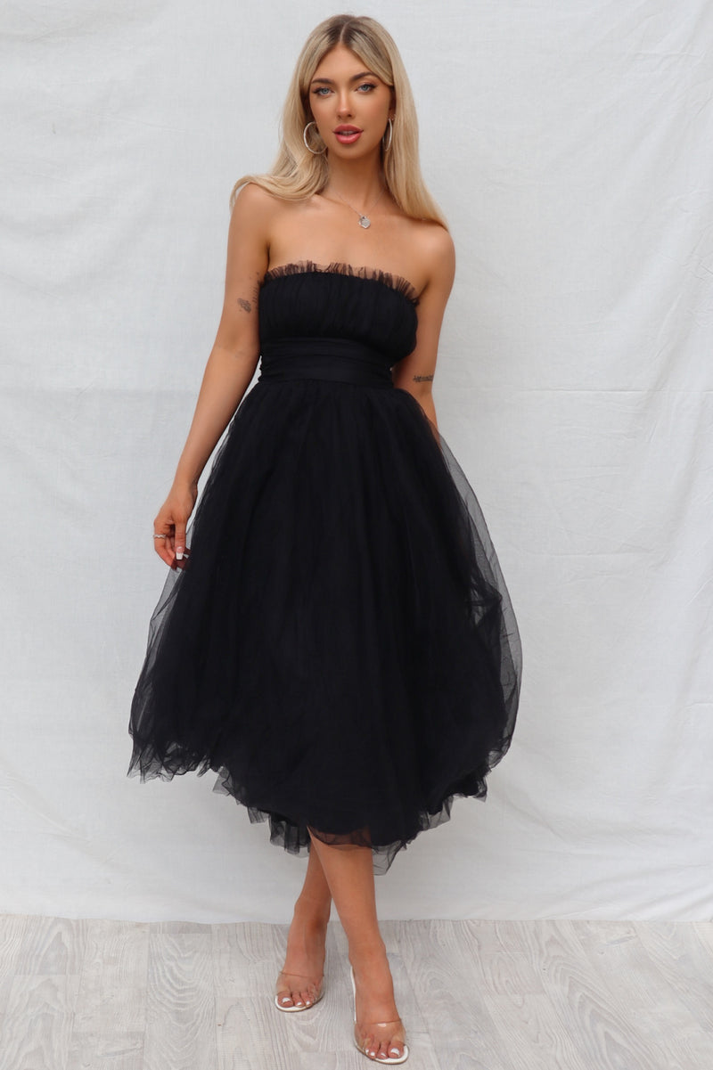 Maria Tulle Midi - Cute Chic Strapless Tulle Formal Black Dress Runway Goddess Maria Tulle Midi - Cute Chic Strapless Tulle Formal Black Dress Runway Goddess