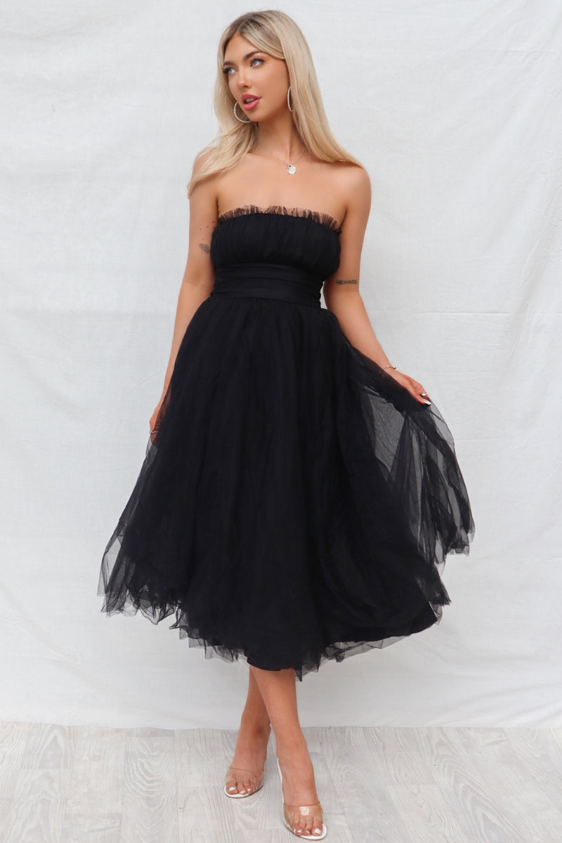 Maria Tulle Midi Dress - Black
