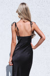 Marlee Satin Black Midi Dress