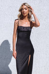 Marlee Satin Black Midi Dress