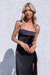 Marlee Satin Black Midi Dress