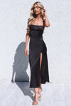 Marlee Satin Black Midi Dress
