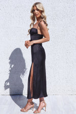 Marlee Satin Black Midi Dress