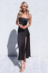 Marlee Satin Black Midi Dress