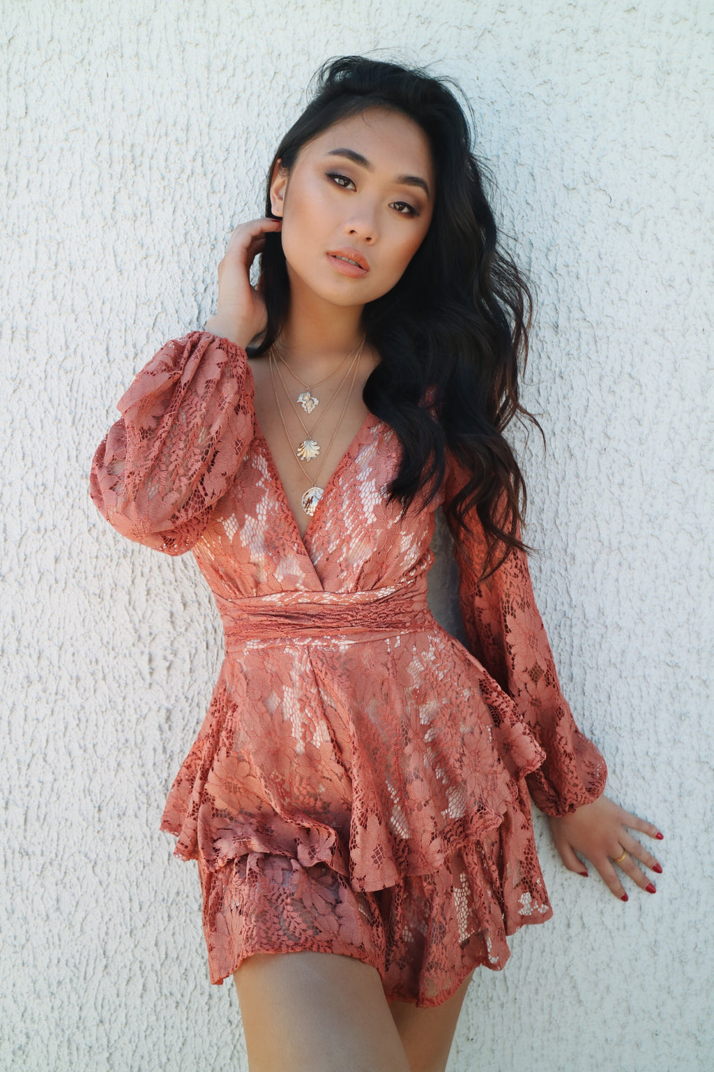 Monaco Lace Playsuit - Rust - Runway Goddess