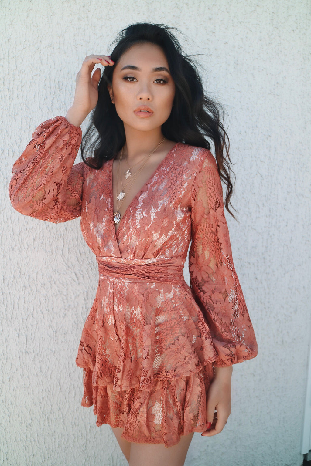 Monaco Lace Playsuit - Rust - Runway Goddess