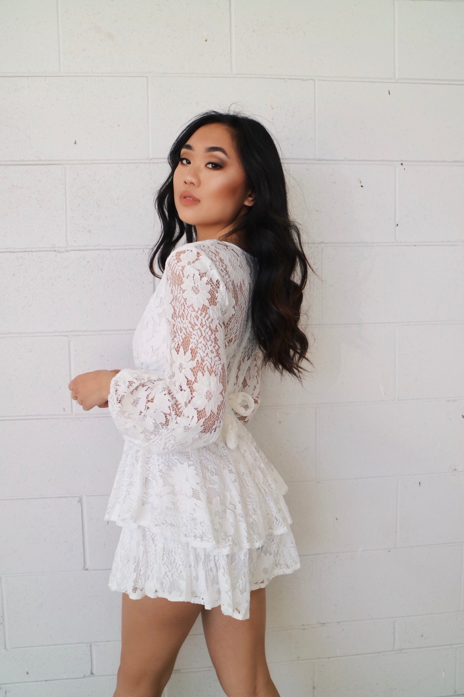 White lace playsuit long sleeve sales
