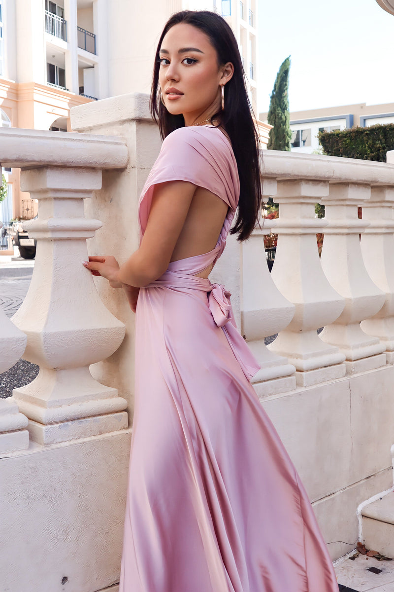 Pandora Multiway Gown - Blush Satin Pink Bridesmaid Formal Dress Runway Goddess Pandora Multiway Gown - Blush Satin Pink Bridesmaid Formal Dress Runway Goddess