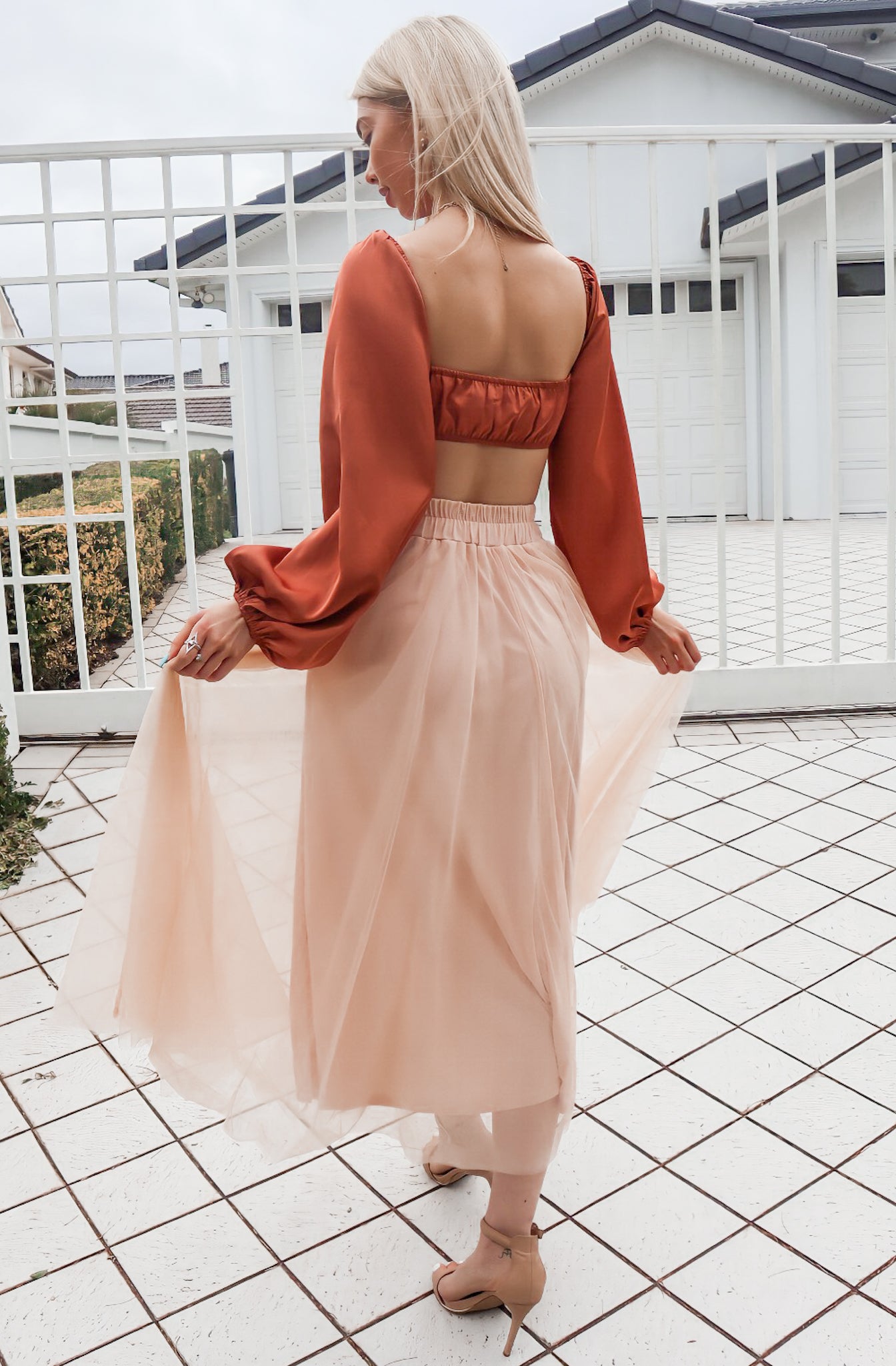 Tulle midi hotsell skirt peach