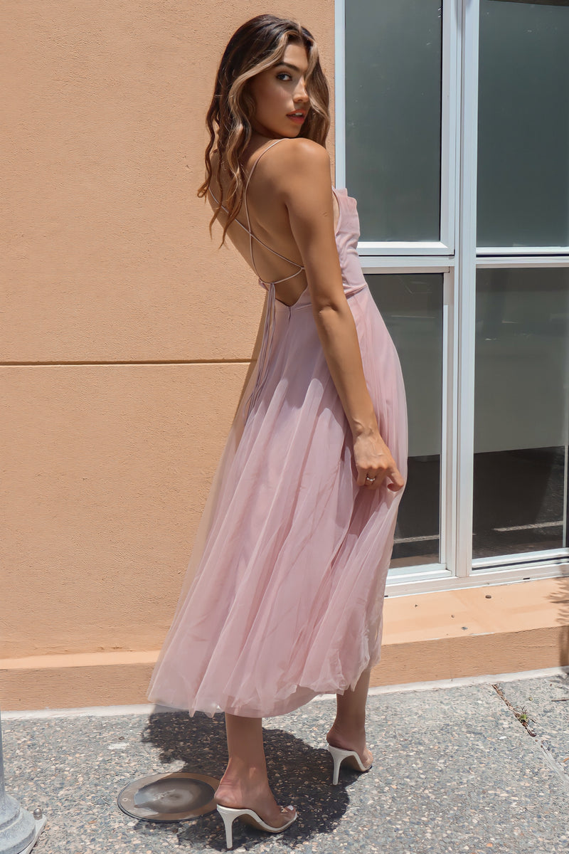 Latisha Tulle Midi Dress - Blush Pink