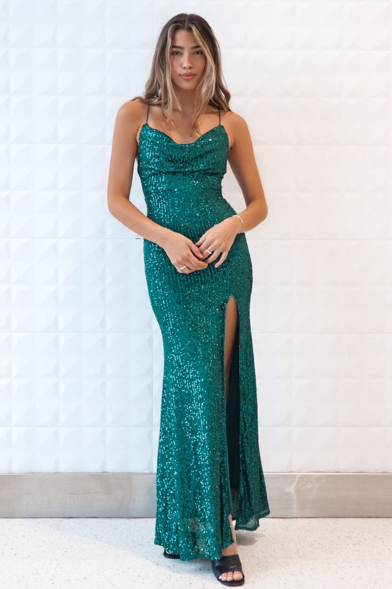 Emerald Green Long Sequin Prom Dress With Sweetheart Neckline  Faviana