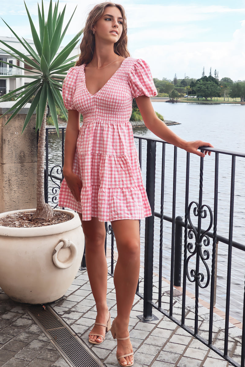 Vera Mini Dress - Pink Gingham