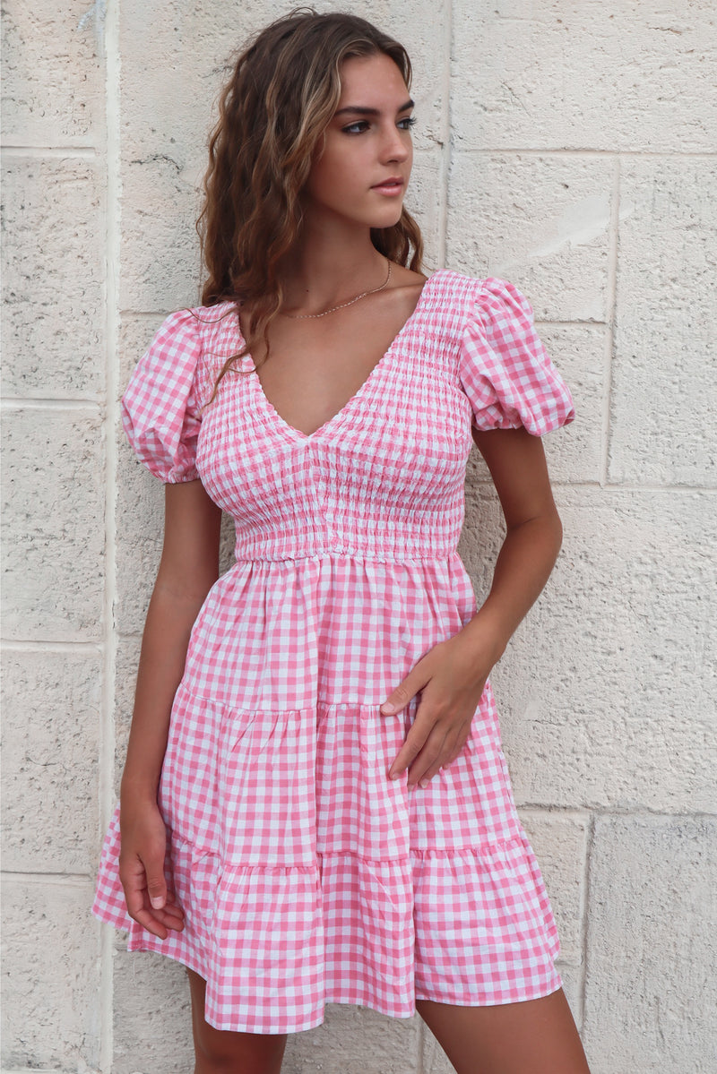Vera Mini Dress - Pink Gingham
