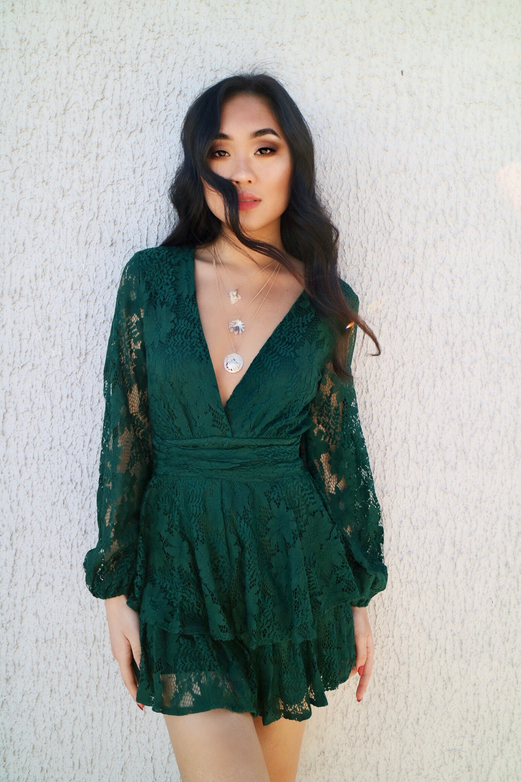 Monaco Lace Playsuit - Green - Runway Goddess