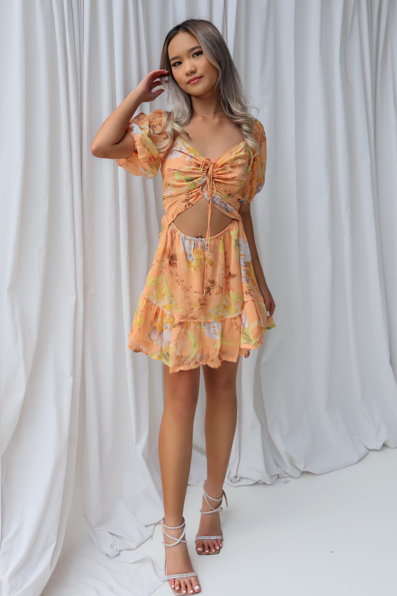Rita Mini Dress - Orange Floral
