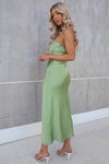 Rylee Satin Midi Dress - Sage Green