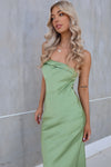 Rylee Satin Midi Dress - Sage Green