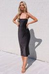 Saskia Satin Midi Dress - Black - Runway Goddess