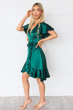 Satin Butterfly Midi Dress - Emerald Green