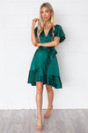 Satin Butterfly Midi Dress - Emerald Green