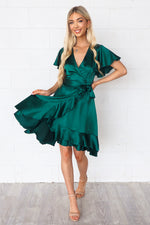 Satin Butterfly Midi Dress - Emerald Green