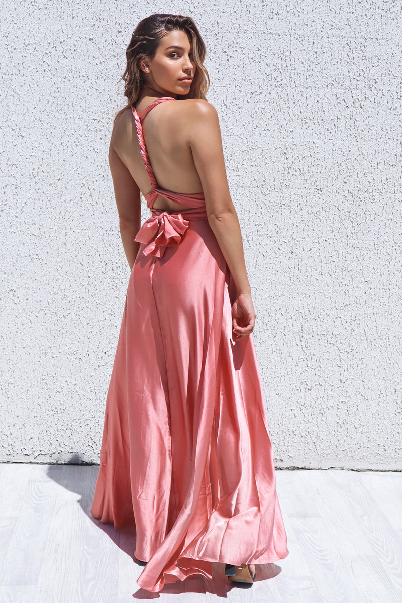 Pandora Multiway Gown - Rose Pink Satin