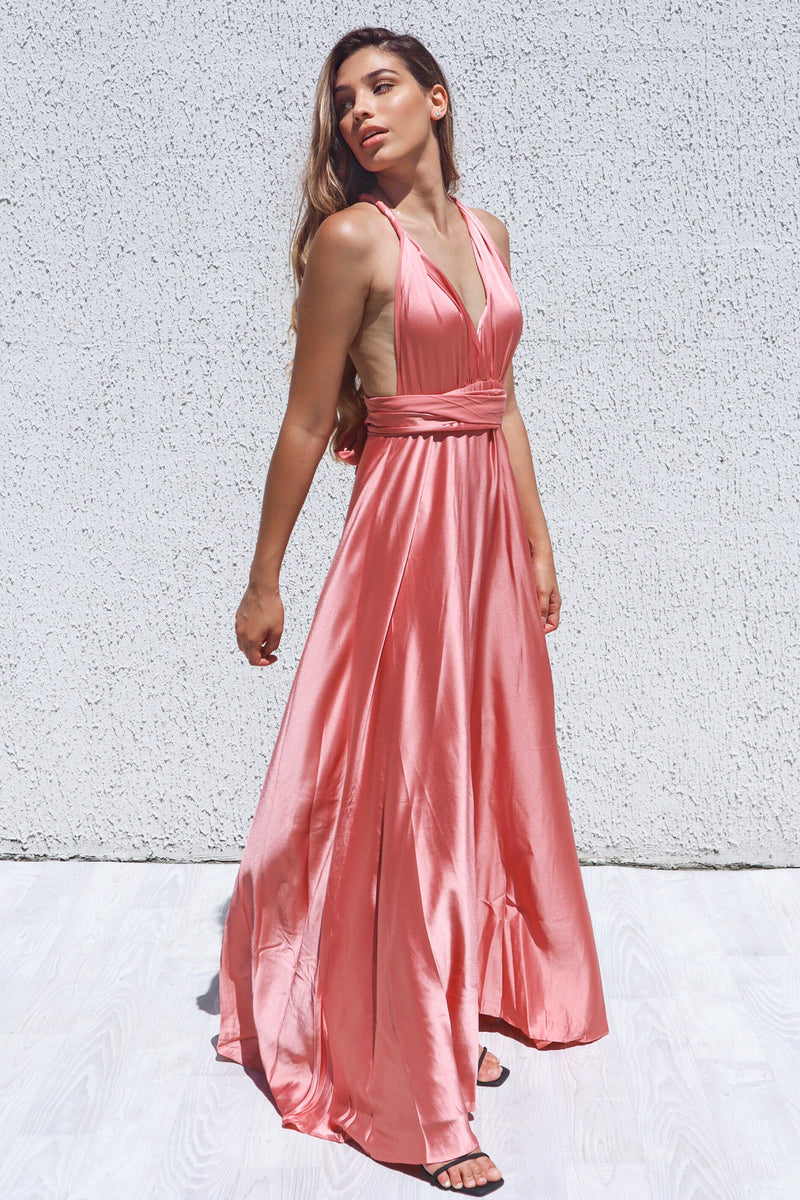 Pandora Multiway Gown - Rose Pink Satin
