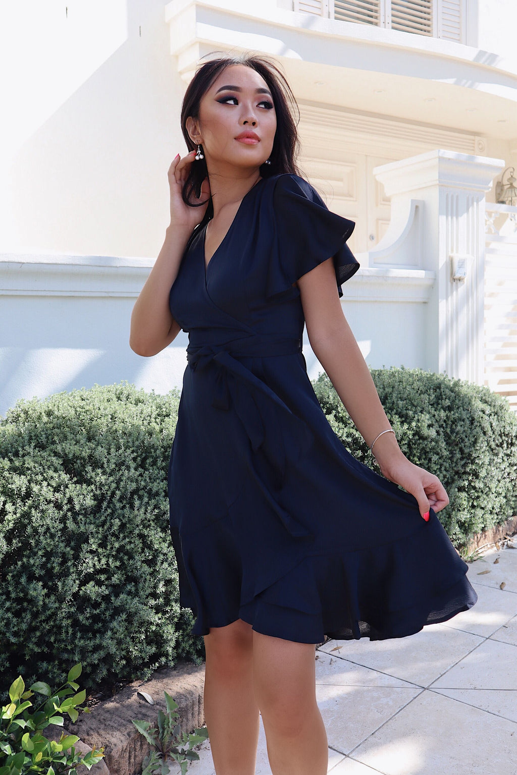 Satin Butterfly Midi Dress - Navy - Runway Goddess