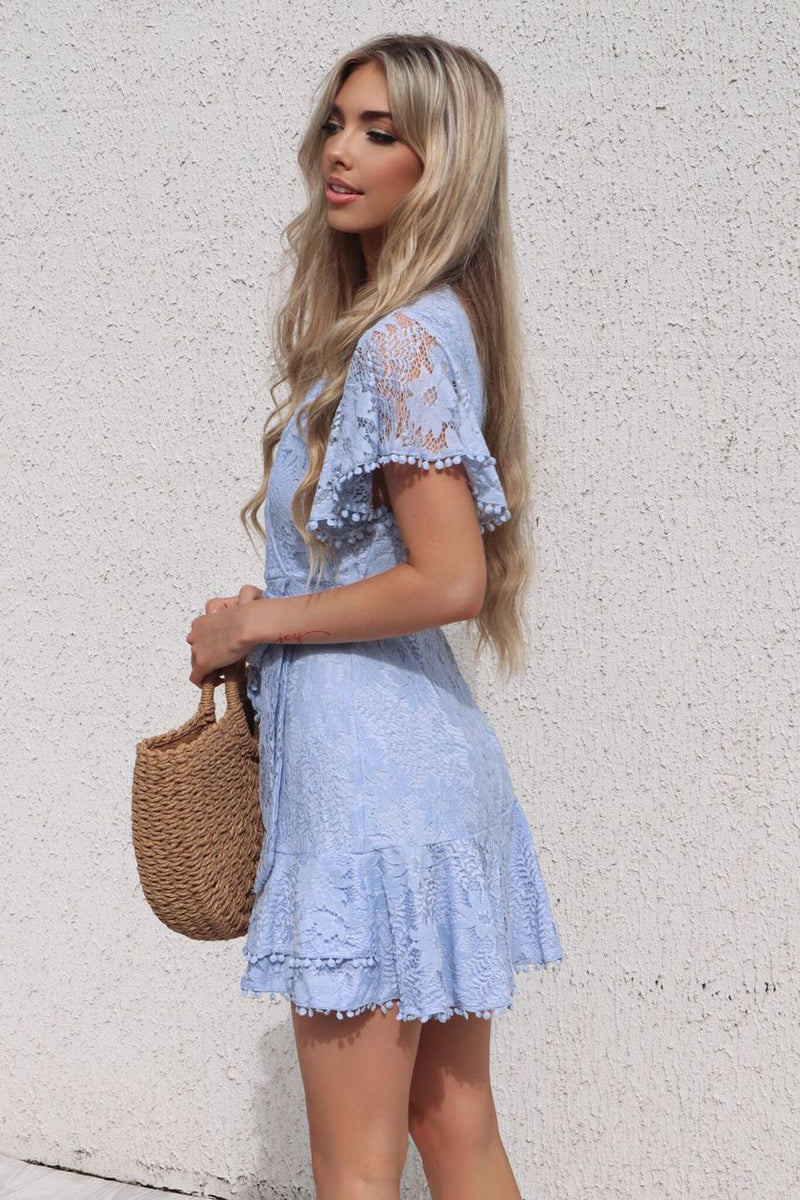 Something Sweet Blue Lace Dress Baby Shower Short Baby Blue Dress