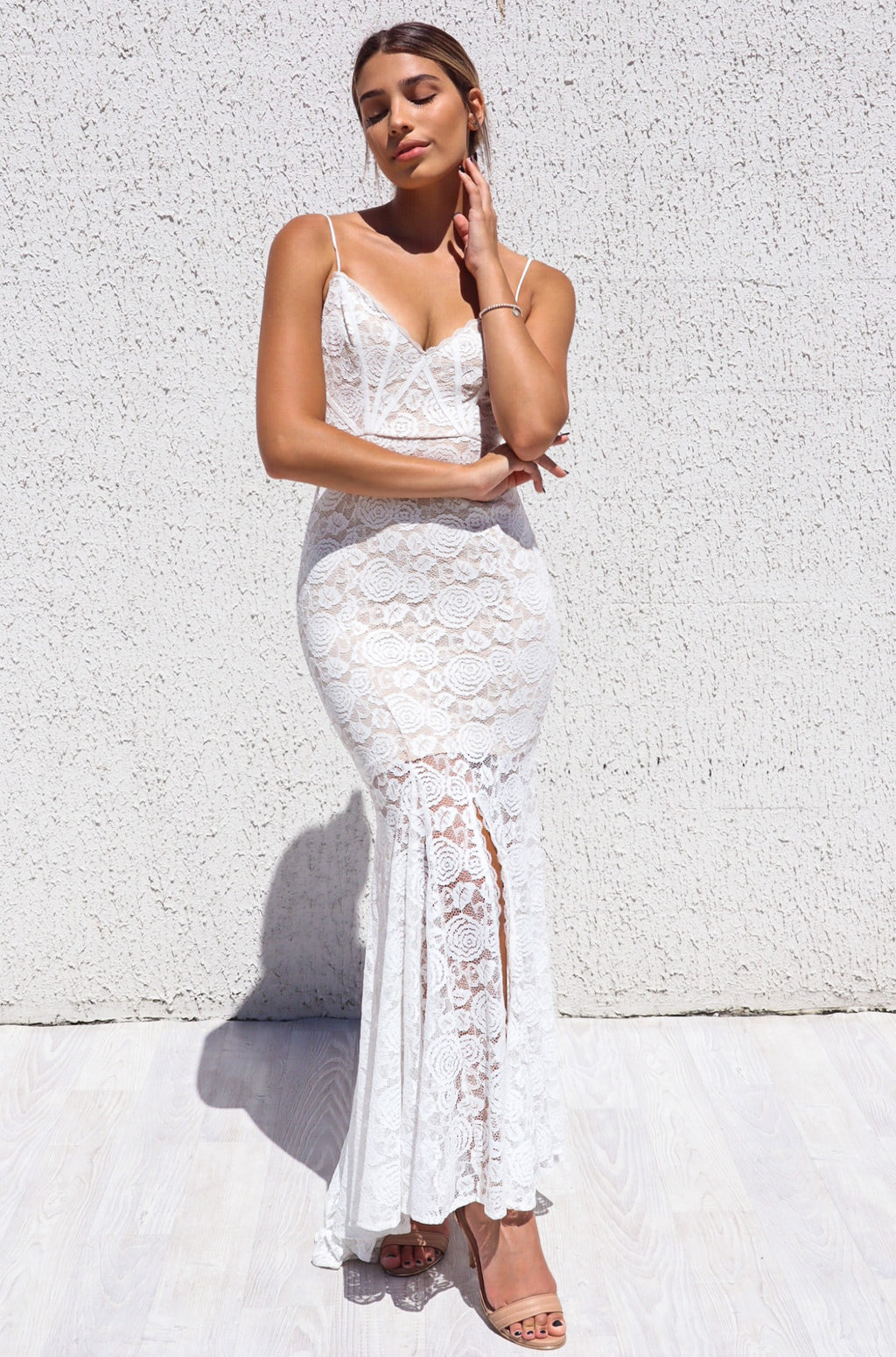 white lace maxi dress australia Zoya Tie-Up Back Lace Maxi Dress White