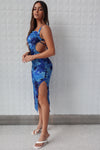 Tayah Satin Midi - Blue Floral