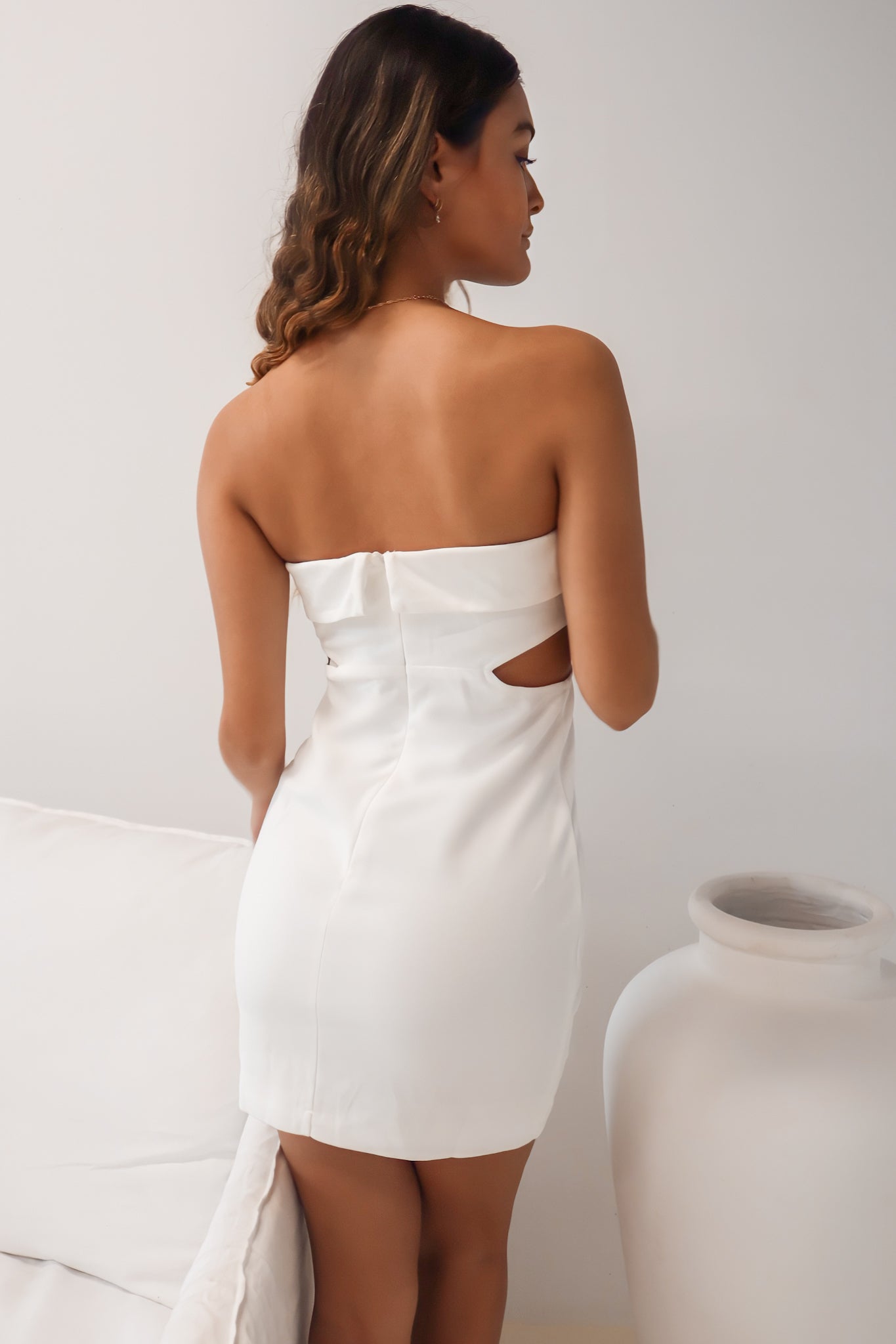 Tia Mini Cutout Sexy Nightclub Bodycon Dress Strapless White