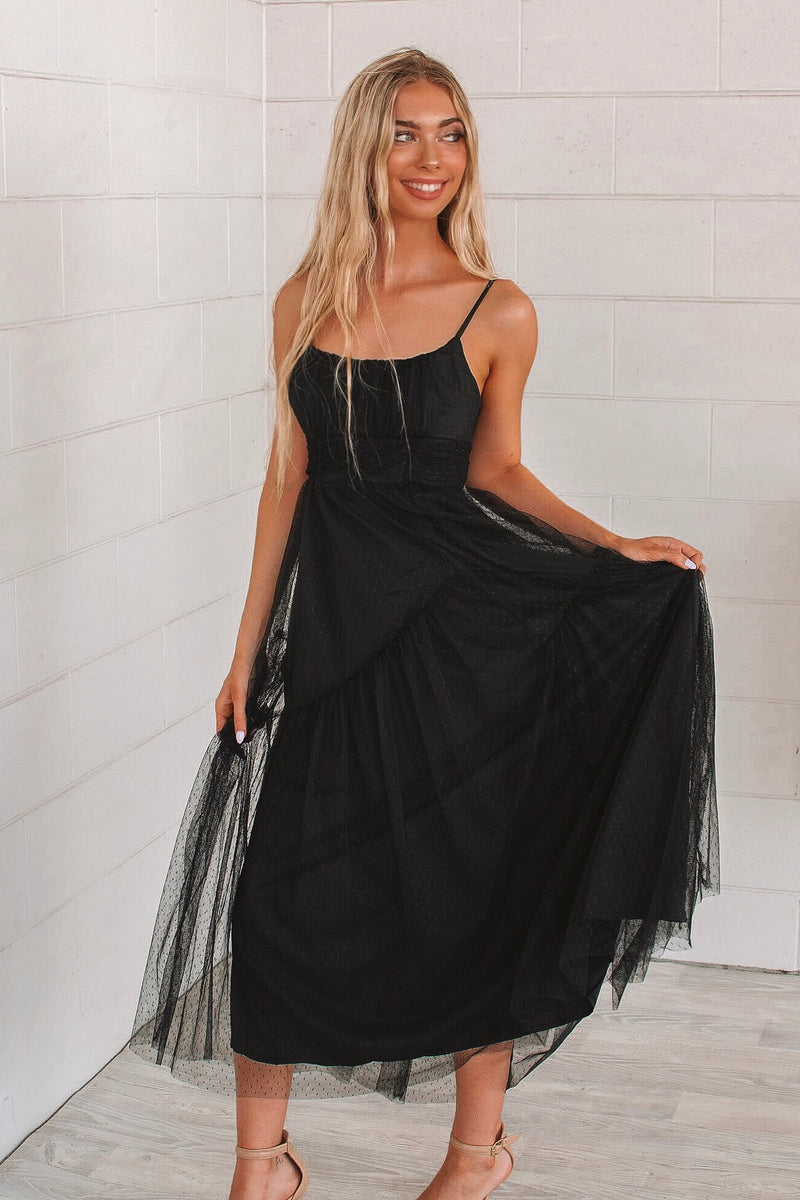 Whimsical Tulle Midi Dress - Black - Runway Goddess