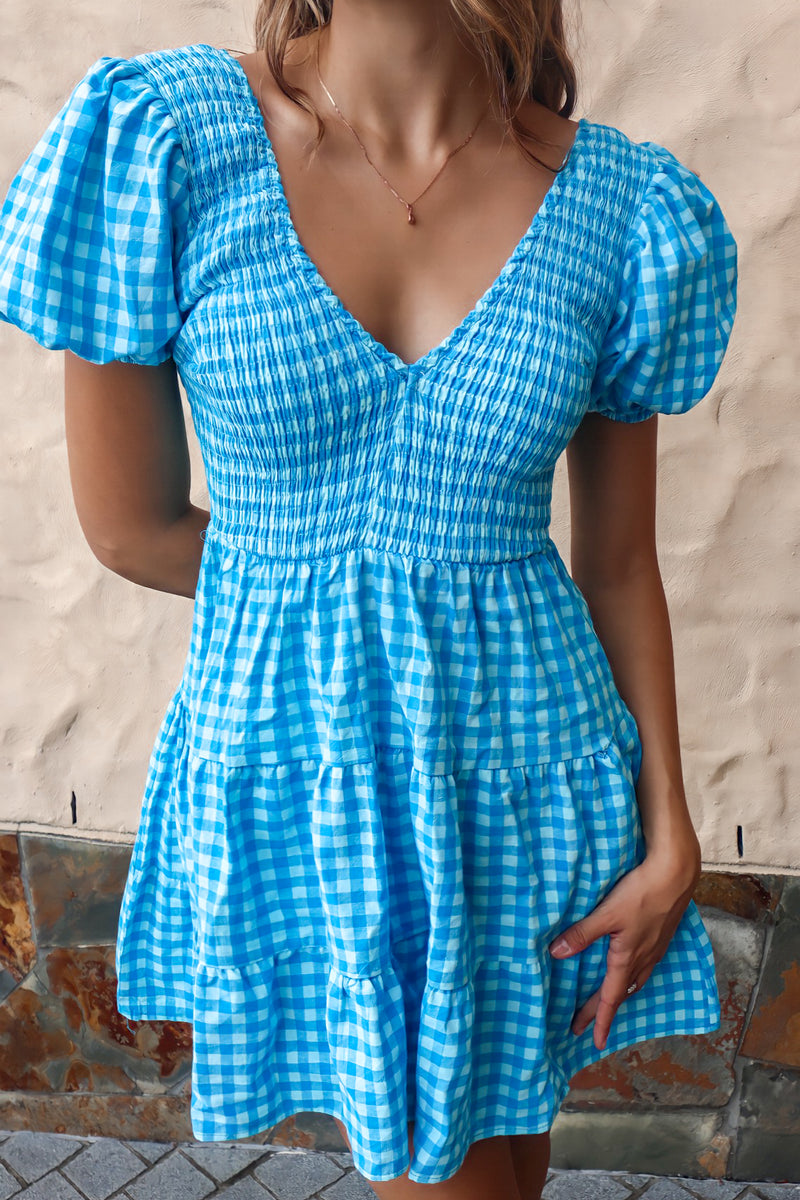 Vera Mini Dress - Blue Gingham